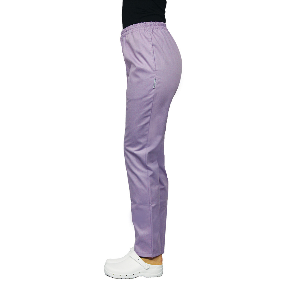 Pantaloni medicali cu elastan lila, model dama, cu snur si doua buzunare laterale 2